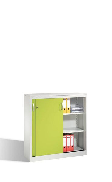 C+P dressoir met schuifdeuren Acurado, H1200xB1200xD400mm, kleur: lichtgrijs / virid green, booggreep, 3 niveaus, 2047-1200 S10296