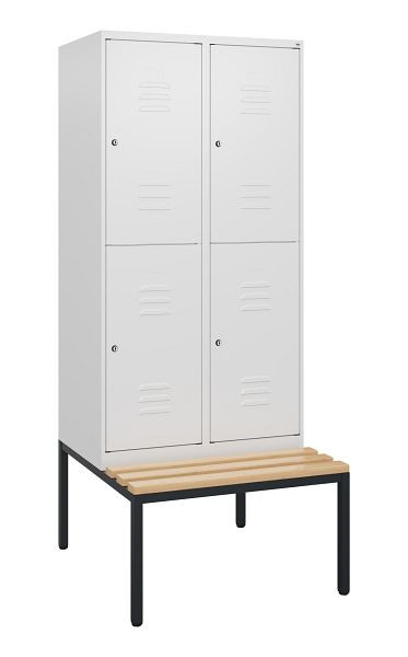 C+P dubbeldekskast Classic PLUS, 2 vakken, 1950x800x815mm, 9016/9016, cilindersloten, beukenhouten zitlat, zitting, 0803505-22 S10038
