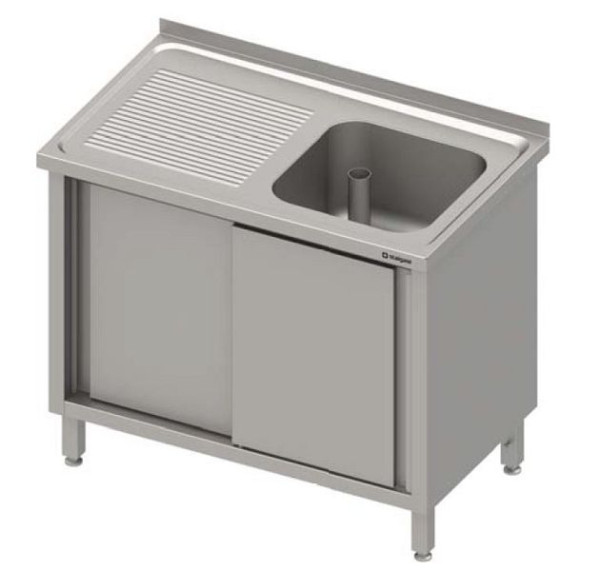 Stalgast spoelbakkast met schuifdeuren 1200x600x850 mm, met rechts een spoelbak, met opstand, gelast, VSK12621RA