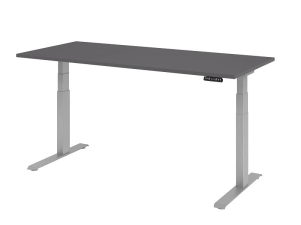 Hammerbacher bureau XDKB19, 180 x 80 cm, blad: grafiet, 25 mm dik, ABS dikke rand, rechthoekige vorm, zilver, VXDKB19/G/S