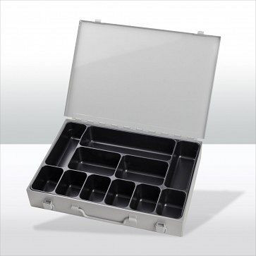 ADB gereedschapskofferset met 11 vakken, buitenafmetingen koffer LxBxH: 33,5x24x5 cm, kleur: grijs, RAL 7035, 88611