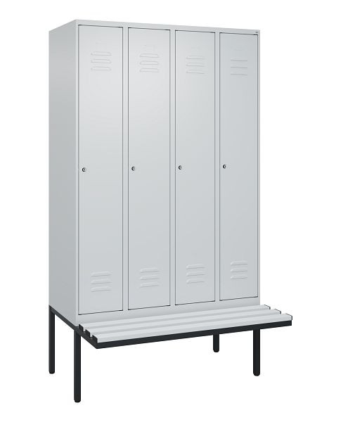 C+P Umkleidespind Classic PLUS, 4 Abteile, 2120x1200x815mm, 7035/7035, Zylinderschlösser, je 2 Doppel-Haken, 0800407-40F S10024
