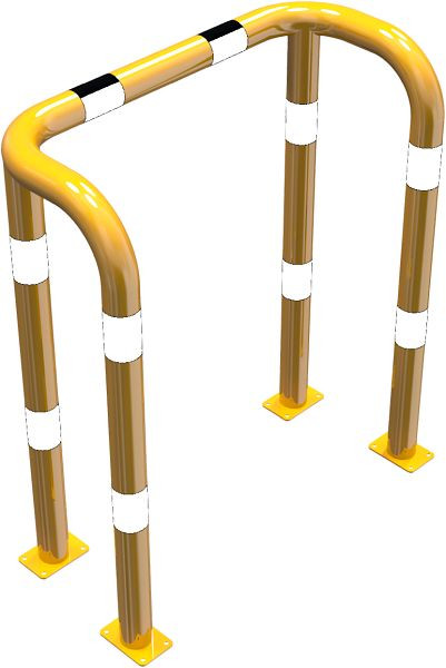 Schake-stootbeschermbeugel dubbele beugel stalen buis Ø 76 mm geel/zwart, totale breedte: 1000 mm, hoogte boven de grond: 1150 mm, voor plugbevestiging, 477_71PBG