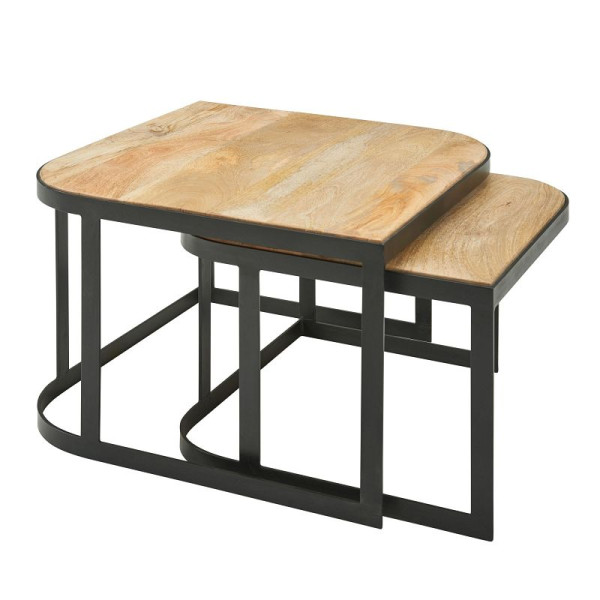 Wohnling salontafel set van 2 mango massief hout/metaal, licht, WL6.340