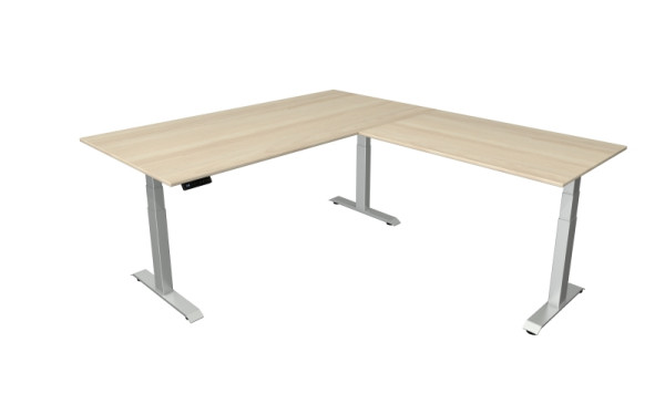 Kerkmann zit-statafel B 2000 x D 1000 mm met aanbouwelement 1200 x 800 mm, elektrisch in hoogte verstelbaar van 640-1290 mm, esdoorn, 10043350
