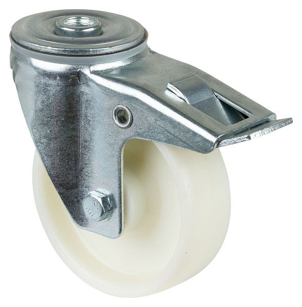 BS-rollen transportrol met rem, breedte 30 mm, Ø100 mm, tot 125 kg, loopvlak/wiellichaam kunststof, rollager, VE = 4 stuks, L121.B10.100