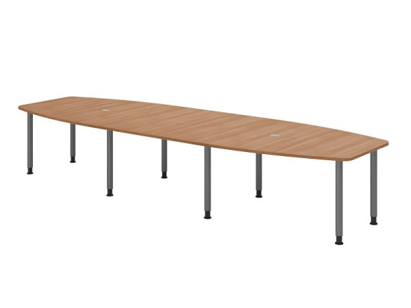 Hammerbacher vergadertafel KT40C, 400 x 130 cm, blad: notenhout, 25 mm dik, 2,5 meter onderstel grafiet, ronde buis 6 cm, werkhoogte 72-74 cm, VKT40C/N/G
