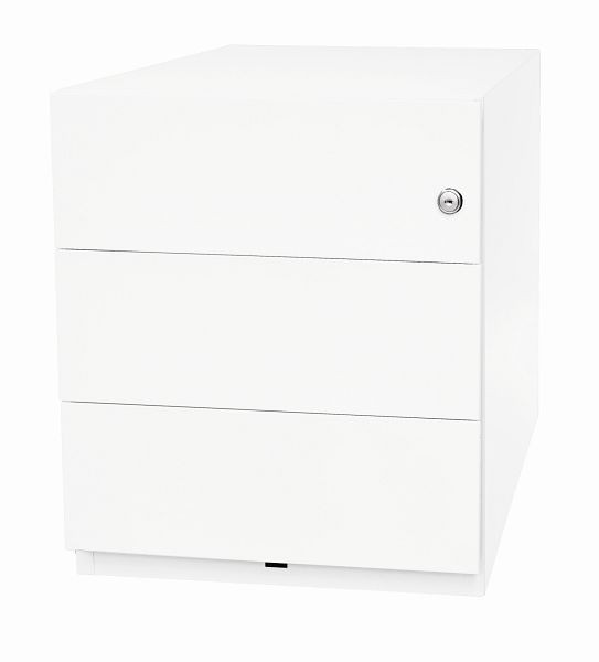 Bisley Note™ rolcontainer met handgreep, 3 universele laden 565 mm diep, verkeerswit, NWH59M7SSS696
