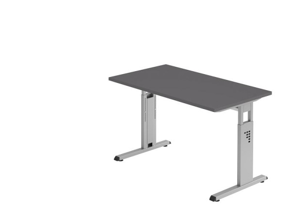 Hammerbacher bureau C-poot 120x67cm grafiet/zilver, 25 mm dik, 2 mm ABS rand. Rechthoekige vorm, VOS612/G/S