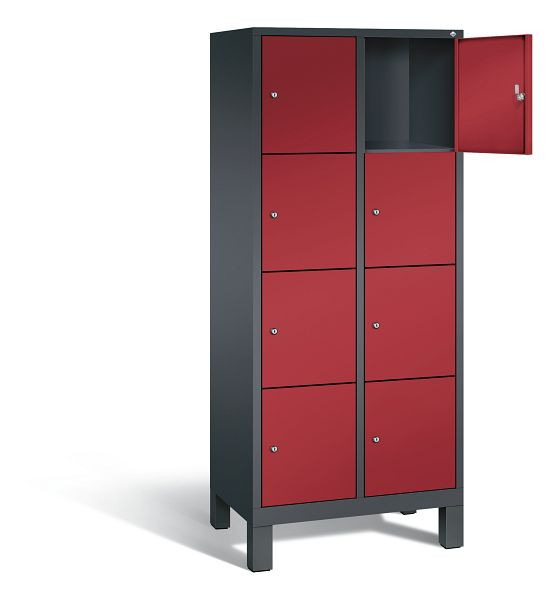 C+P lockerkast Evolo, H1850xW810xD500mm, kleur: zwart-grijs/robijnrood, 48010-224 S10051