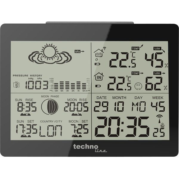 Technoline weerstation, radioklok DCF-77 met handmatige instelmogelijkheid, afmetingen: 145 x 110 x 45 mm, WS 6760