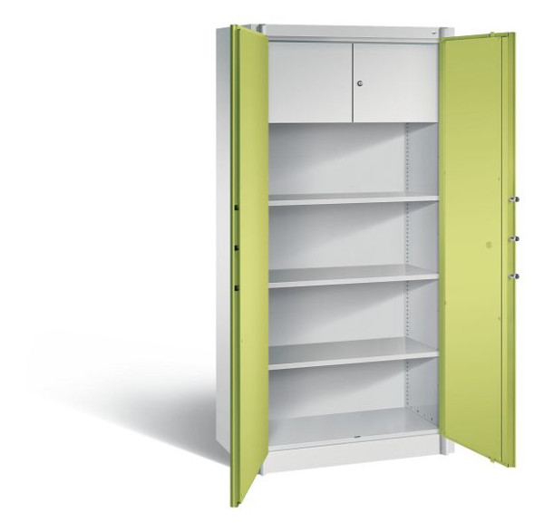 C+P brandwerende kast Certos, H1950xW930xD500mm, kleur: lichtgrijs / virid groen, handgreep, 4 OH, 1170-100 S10135