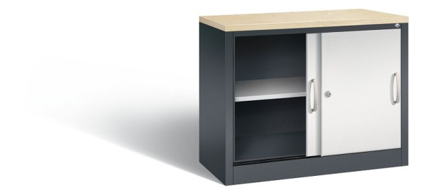 C+P dressoir met schuifdeuren Acurado, H720xB1000xD400mm, kleur: zwartgrijs/lichtgrijs, beugelgreep, 2 niveaus, 5725-00 S10099