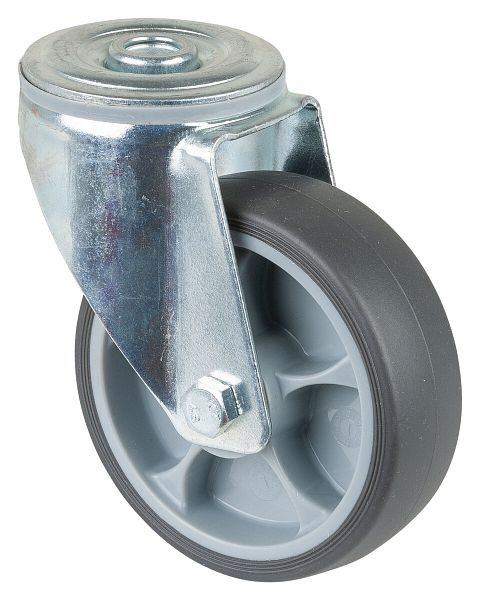 BS rollen transportrol zwenkrol, thermoplastisch rubber wiel grijs, rollager, achtergat, diameter: 100 mm, verpakking: 4 stuks, L101.B44.101