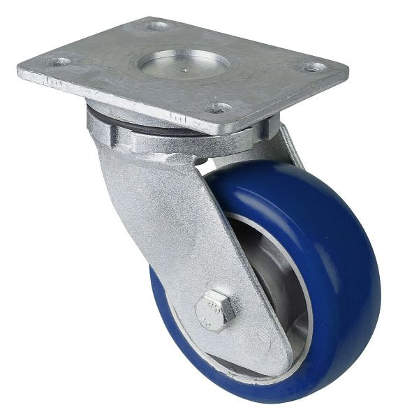 BS Rollen zwaarlastwiel zwenkwiel, polyurethaan wiel 83 Shore, aluminium velg, kogellager, plaat, diameter: 125 mm, RR100.B92.125