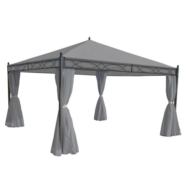 Mendler Pergola Cadiz, tuinpaviljoen, stabiel 7cm frame met zijwand, lichtgrijs 4x4m, 77126+77112+77123