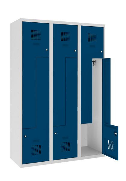 KEMMLIT Z-locker met 3 vakken en 6 deuren 40cm met bank, gentiaanblauw 5010, draaibare sluiting, 100210