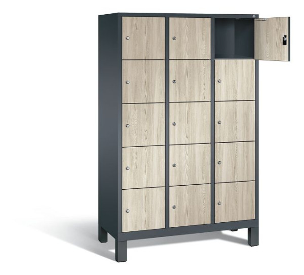 C+P lockerkast Evolo, H1850xB1200xD500mm, kleur: antracietgrijs / decor Sen ash, 48010-325 S10144