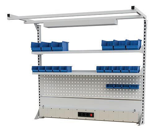Bedrunka + Hirth meerwandige opbouw breedte 1500 met bovenframe, 1x energiekanaal, 1x geperforeerde wand, 1x magneetwand, 2x legplank, 1500 x 750 x 1250 mm, 03.900.14.16