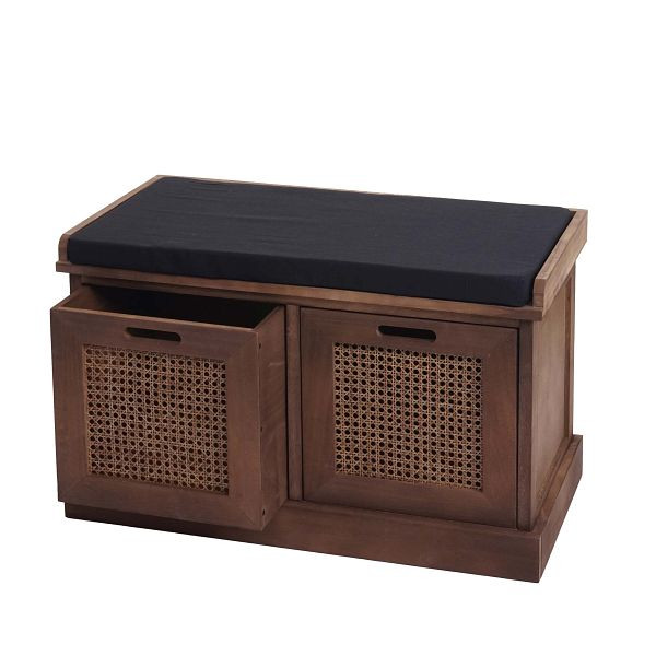 Mendler bank HWC-J49, gestoffeerde bank, garderobebank, kussenopbergdozen, opbergvak 47x75x40cm, bruin, zwarte bekleding, 80902