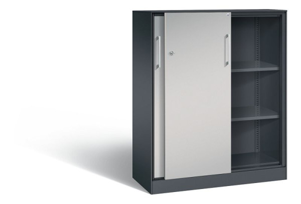 C+P schuifdeurkast Asisto, H1310xB1000xD435mm, kleur: zwart grijs/wit aluminium, beugelgreep, 3 niveaus, 142032-000 S10102
