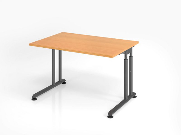 Hammerbacher bureau ZS12, 120 x 80 cm, blad: beukenhout, 25 mm dik, ABS dikke rand, rechthoekige vorm, grafiet, VZS12/6/G