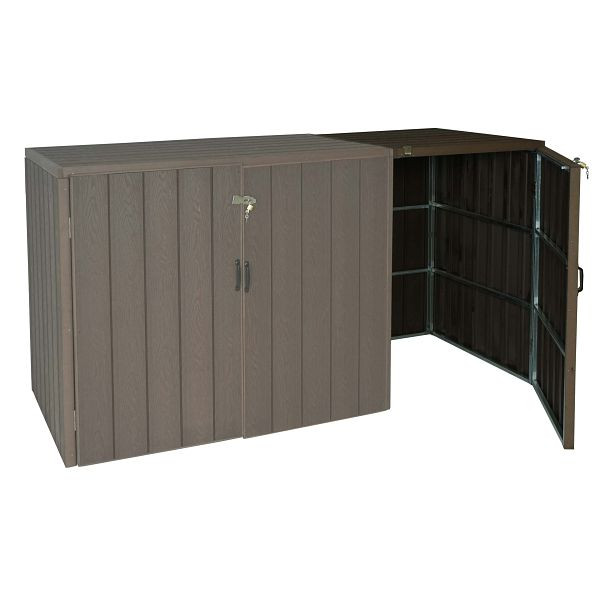 Mendler 1er WPC vuilnisbakbekleding uitbreiding HWC-J28, premium vuilnisbakbox, metaal houtlook, bruin, 76020 + 76021