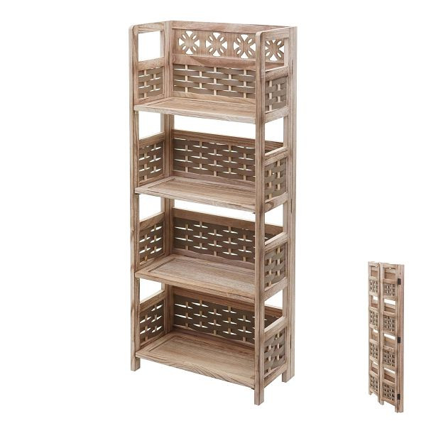 Mendler plank HWC-K86, vrijstaande plank, woonplank, opvouwbaar 4 planken, hout 110cm, bruin, bruin gevlochten, 97662