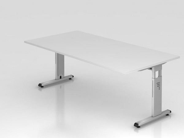 Hammerbacher bureau C-poot 200x100cm wit/zilver, werkhoogte 65-85 cm, VOS2E/W/S