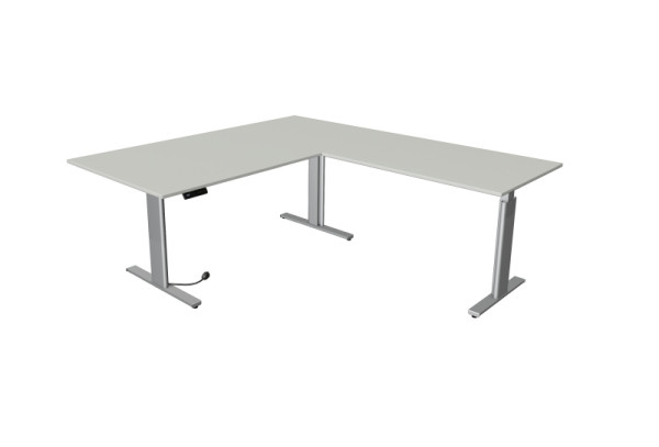 Kerkmann Move 3 zit-statafel zilver B 2000 x D 1000 mm met aanbouwelement 1200 x 800 mm, lichtgrijs, 10235611