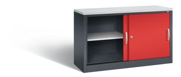 C+P dressoir met schuifdeuren Acurado, H720xB1200xD400mm, kleur: zwartgrijs / vuurrood, beugelgreep, 2 niveaus, 5723-00 S10449