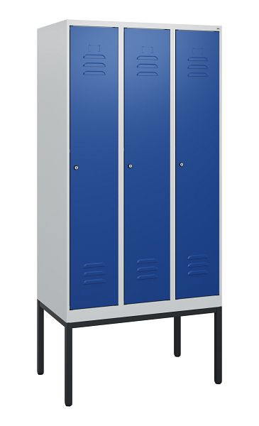 C+P Umkleidespind Classic PLUS, Gestell, 3 Abteile, 1950x900x500mm, 7035/5010, Zylinderschlösser, 0800305-30 S10018