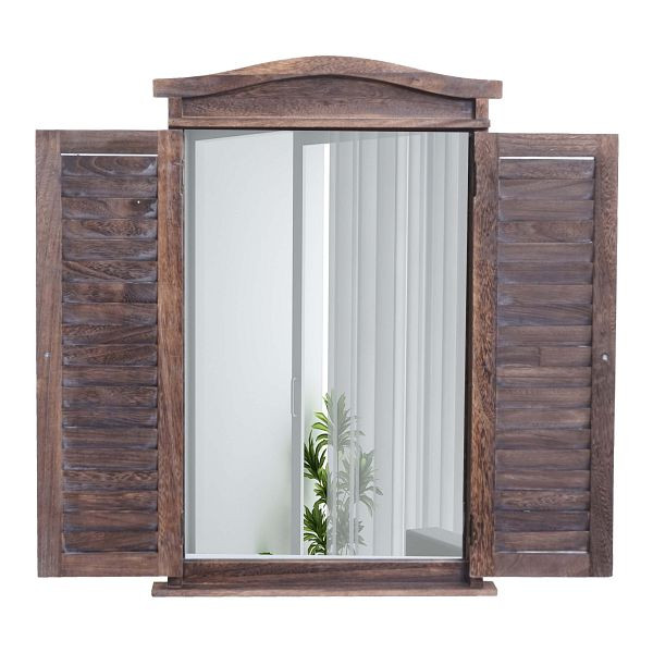 Mendler wandspiegel badkamerspiegel badkamerspiegel raam met luiken, 71x46x5cm, shabby bruin, 72680