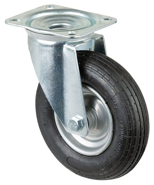 BS rollen transportrol, wielbreedte 50 mm, wiel Ø 200 mm, draagvermogen 75 kg, luchtwiel rubber zwart, wiellichaam stalen velg, rollager, L400.C90.200