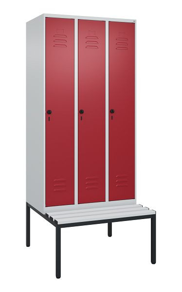 C+P luierkastje Classic PLUS met middenwand, bank, 3 vakken, 2120x900x815mm, 7035/3003, draaibare sluiting, 0800507-30F S10031