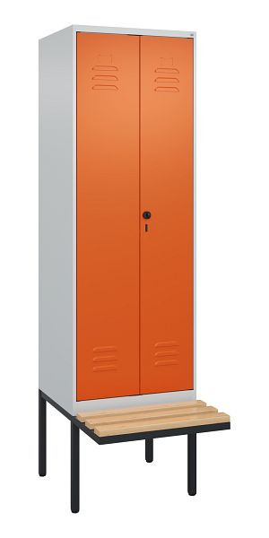 C+P Umkleidespind Classic PLUS, Doppel-Spind, 2 Abteile, 2120x600x815mm, 7035/2004, Drehriegel, Buche-Sitzleisten, 0800427-20P S10089