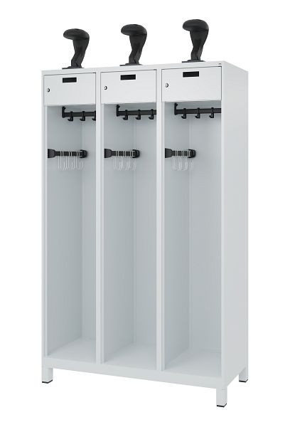 C+P Evolo brandweerkast, model PRAKTUS, 3 compartimenten, H1850B1200T500 mm, lichtgrijs, voeten, 0492015-32 S10006