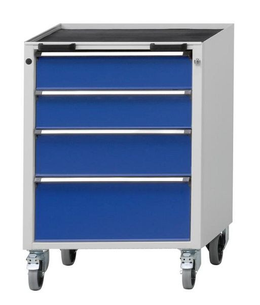 ANKE mobiele container; 660x615x930 mm; RAL 7035/5010; Kuip met antislipmat; 4 laden 150, 150, 180, 240 mm, 450.306