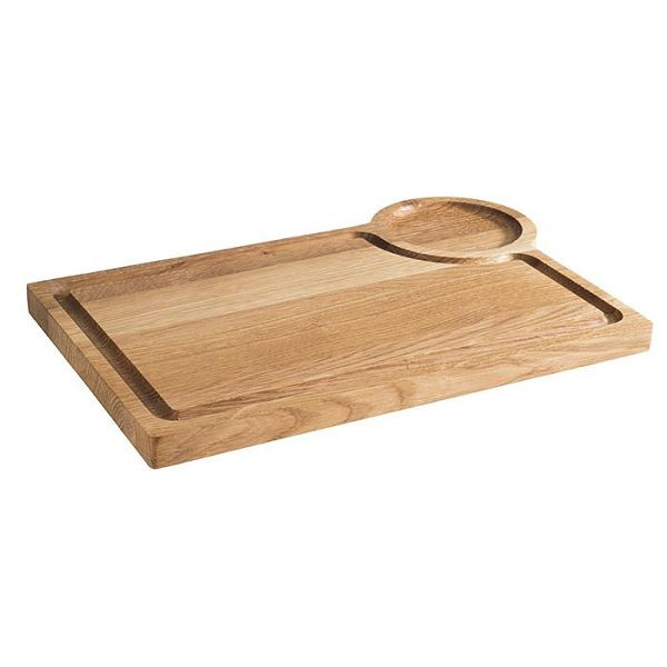 APS serveerplank -OAK-, 37 x 25 cm, hoogte: 2 cm, eikenhout, met hak Ø 9,5 cm, met sapgleuf, 00808