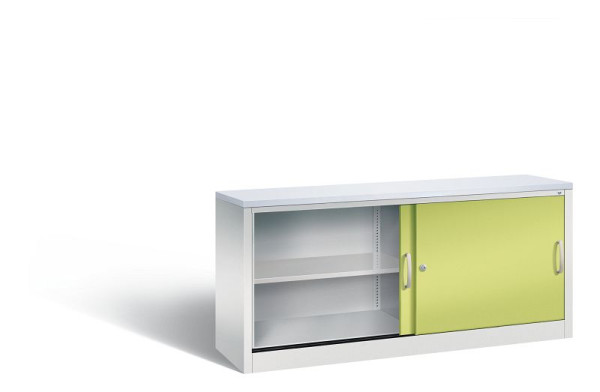 C+P dressoir met schuifdeuren Acurado, H720xB1600xD400mm, kleur: lichtgrijs / virid green, beugelgreep, 2 niveaus, 5724-00 S10331