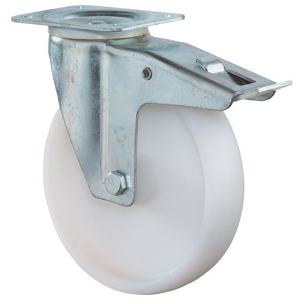 BS-rollen transportrol met rem, breedte 30 mm, Ø80 mm, tot 125 kg, loopvlak/wiellichaam kunststof, rollager, VE = 4 stuks, L420.B10.080