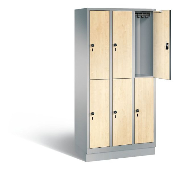 C+P locker, dubbellaags Evolo, H1800xB900xD500mm, kleur: wit aluminium / Donau esdoorn decor, 48320-30 S10759