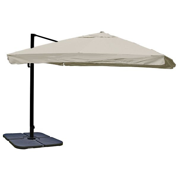 Mendler horeca verkeerslichtparaplu HWC-A96, 3,5x3,5m (Ø4,95m) polyester aluminium/staal 25kg, klep, cremegrijs met standaard, draaibaar, 76870+70478+122472