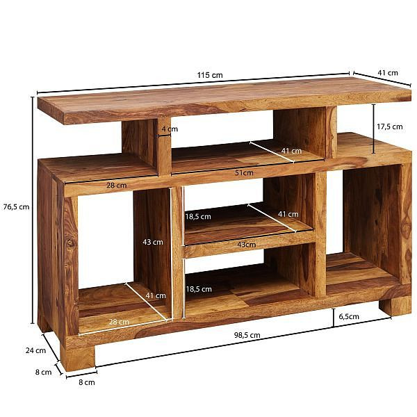 Wohnling boekenplank MUMBAI massief sheeshamhout 115 x 180 cm woonkamerplank opbergvakken design landelijke stijl staande plank WL1.207