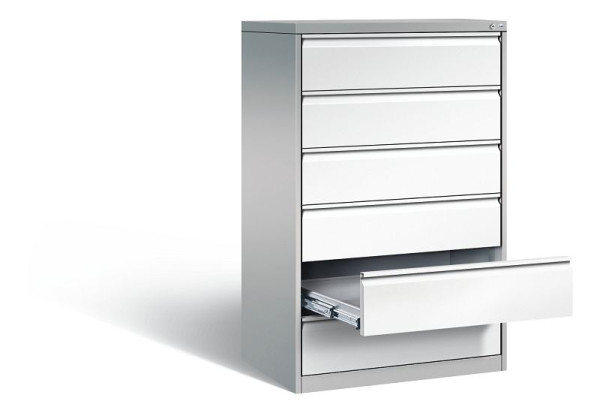 C+P archiefkast Acurado, H1357xB787xD590mm, kleur: wit aluminium / verkeerswit, handgreep, 12936-323 S10085