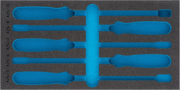 Hazet 2-componenten zachtschuim inleg, voor 163-461/5 Afmetingen / lengte: 342 mm x 172 mm Organisatiesysteem maat: 1/3 (342 x 172 mm), 163-461L