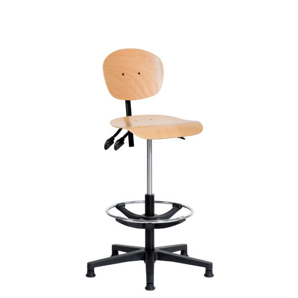 SOFAME werkstoel NATUR met glijders en voetenring, zithoogte 53-79, polyamide onderstel, W050050014