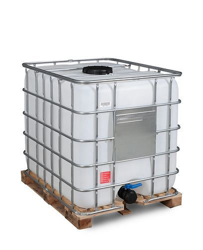 DENIOS Recobulk IBC Container, Holz-Palette, 1000 l, Öffnung NW225, Auslauf NW80, 266178