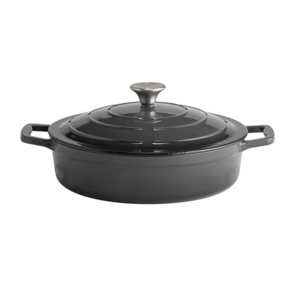 APS braadpan met deksel "5 STARS", gietijzer, geschikt voor inductie, ovenbestendig, inclusief dekselhouder, Ø 28 cm, 3 liter, antraciet, 88305