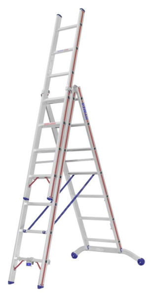 HYMER multifunctionele ladder, driedelig, 3x7 sporten, lengte ingeschoven 2,15 m / uitgeschoven 4,95 m, 604721